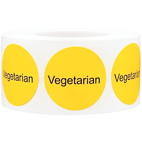 Yellow Vegetarisch Deli Etiketten 1 Zoll runder Kreis-Punkte 500 Gesamt Adhesive Aufkleber von InStockLabels.com