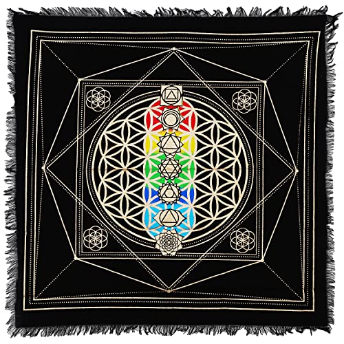 Indian Consigners 7 Chakra-Alter-Tuch, Hexa-Altar-Abdeckung, Tarot-Streu, Hexerei, 45 x 45 cm von Indian Consigners