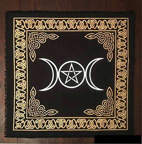 Indian Consigners Dreifachmond-Pentagramm Altar Tuch Hexerei Hexerei Tischdecke Ändern Heilig Tischtuch Spirituell Buchstabieren 36" (Triple Moon Pentagram Gold Silber) von Indian Consigners