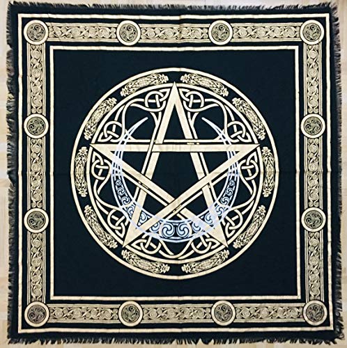 Indian Consigners Halbmond-Pentagramm-Stern-Mond Altar Tuch Hexerei Hexerei Tischdecke Ändern Heilig Tischtuch Spirituell Buchstabieren 36"(Halbmond Pentagramm Gold Silber) von Indian Consigners