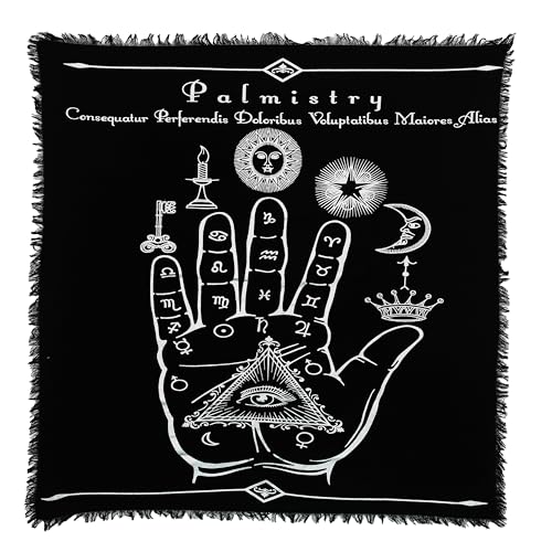 Indian Consigners Palmistry Altartuch Himmlisches Tarot Deck Alter Quadratische Wandbehang Tischdecke Heiliger Ort Wohnkultur Mond Gesichter Astrologie Sternzeichen Silber Palme von Indian Consigners