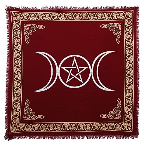 Indian Consigners Rotes dreifaches Mondpentagramm Altar Tuch Hexerei Hexerei Tischdecke Ändern Heilig Tischtuch Spirituell Buchstabieren Hexe Tarot-Spread 36"(Brick Red, 91 x 91 CMS / 36x36 Zoll) von Indian Consigners