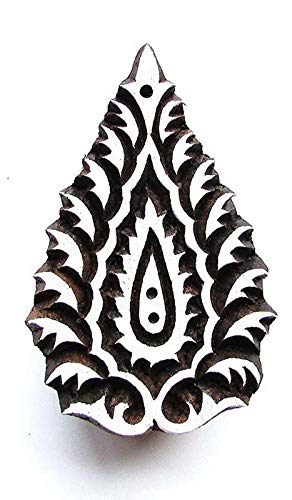 Handgeschnitzter Holz-Stempel mit Blättern, indischer Druck, Textil-Stoff-Bordüre. von Indian Fashion Hut