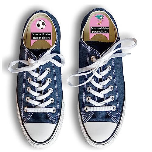 INDIGOS UG® Namensaufkleber für Schuhe ab 6 Stück - rosa - individuell personalisierte Etiketten links rechts - zweifarbige Aufkleber für Schuhe mit Wunschtext - 100 Motive von Indigos