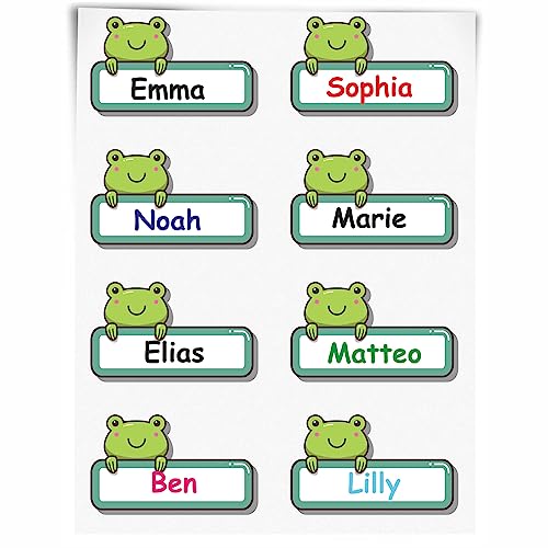 INDIGOS UG - 96 Namensaufkleber Kinder - Frosch - 50x ca. 30mm - Niedliche Tierbabys - Cartoon - selbstklebend - individuell personalisiert - für Schule - Kindergarten Stifte, Federmappe, Lineale von Indigos