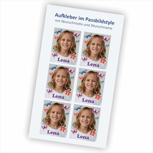 INDIGOS UG - Aufkleber - 100x128 mm Passbild Kinder - Passfoto - Foto für Freundebuch - Wunschname - individuell bedruckte Sticker - selbst gestalten - Foto für Freunde, Familie, Bücher von Indigos