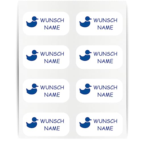 Namensaufkleber - 23x12mm für Wäscheetiketten - 60 Stück - blau - Ente - Kleidung Namen Aufkleber Textilien - Schulkleidung Kleidungsetiketten - individuell personalisiert - kein Bügeln von Indigos