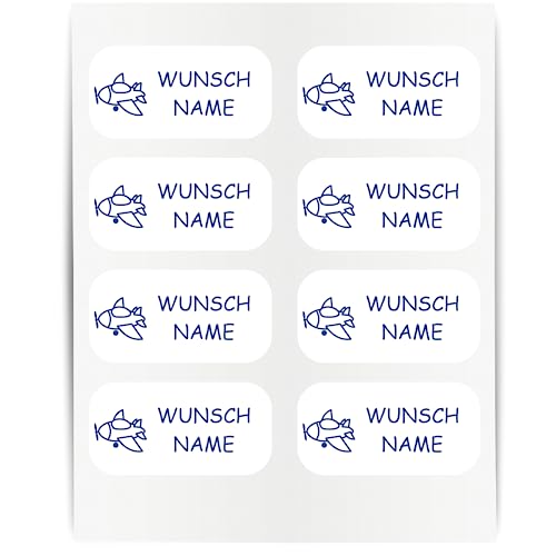 Namensaufkleber - 23x12mm für Wäscheetiketten - 60 Stück - blau - Propellerflugzeug - Kleidung Namen Aufkleber Textilien - Schulkleidung Kleidungsetiketten - individuell personalisiert - kein Bügeln von Indigos