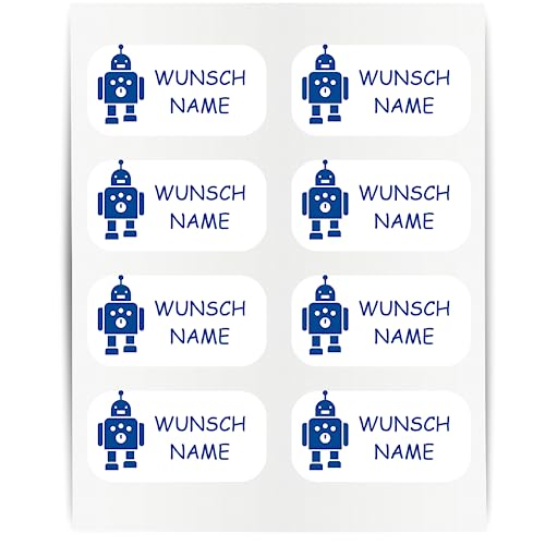 Namensaufkleber - 23x12mm für Wäscheetiketten - 60 Stück - blau - Roboter - Kleidung Namen Aufkleber Textilien - Schulkleidung Kleidungsetiketten - individuell personalisiert - kein Bügeln von Indigos