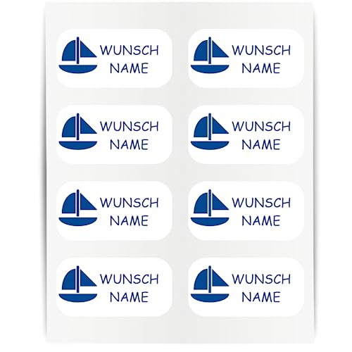 Namensaufkleber - 23x12mm für Wäscheetiketten - 60 Stück - blau - Segelboot - Kleidung Namen Aufkleber Textilien - Schulkleidung Kleidungsetiketten - individuell personalisiert - kein Bügeln von Indigos