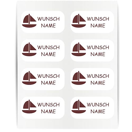 Namensaufkleber - 23x12mm für Wäscheetiketten - 60 Stück - braun - Segelboot - Kleidung Namen Aufkleber Textilien - Schulkleidung Kleidungsetiketten - individuell personalisiert - kein Bügeln von Indigos