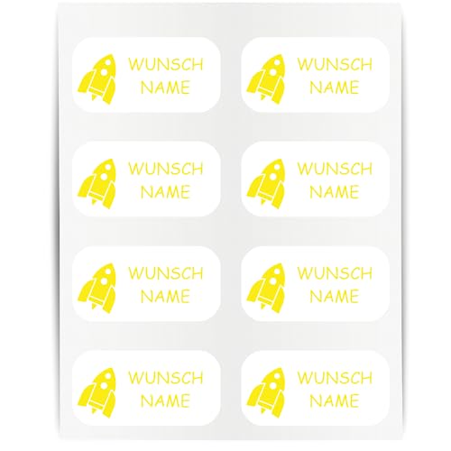 Namensaufkleber - 23x12mm für Wäscheetiketten - 60 Stück - gelb - Rocket - Kleidung Namen Aufkleber Textilien - Schulkleidung Kleidungsetiketten - individuell personalisiert - kein Bügeln von Indigos