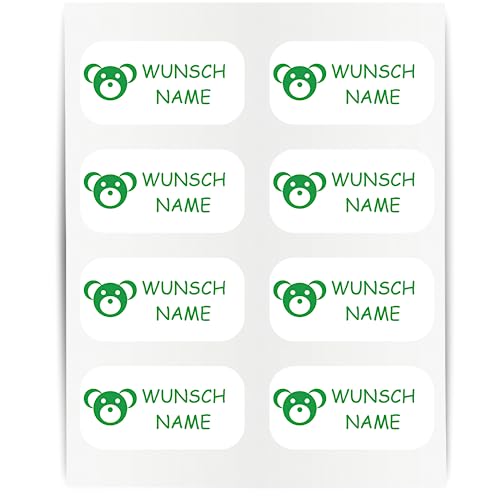 Namensaufkleber - 23x12mm für Wäscheetiketten - 60 Stück - grün - Bär - Kleidung Namen Aufkleber Textilien - Schulkleidung Kleidungsetiketten - individuell personalisiert - kein Bügeln von Indigos