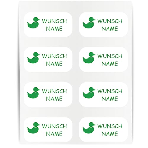 Namensaufkleber - 23x12mm für Wäscheetiketten - 60 Stück - grün - Ente - Kleidung Namen Aufkleber Textilien - Schulkleidung Kleidungsetiketten - individuell personalisiert - kein Bügeln von Indigos