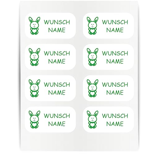 Namensaufkleber - 23x12mm für Wäscheetiketten - 60 Stück - grün - Hase - Kleidung Namen Aufkleber Textilien - Schulkleidung Kleidungsetiketten - individuell personalisiert - kein Bügeln von Indigos