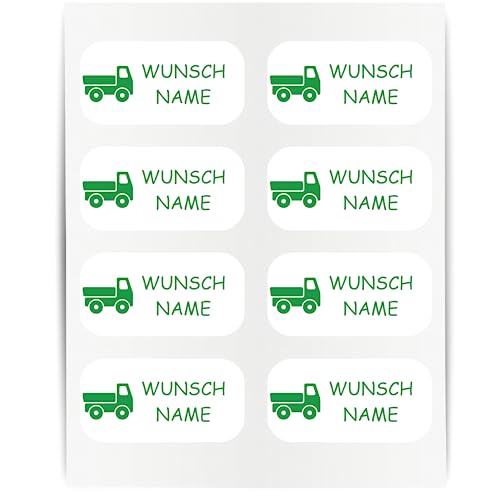 Namensaufkleber - 23x12mm für Wäscheetiketten - 60 Stück - grün - LKW - Kleidung Namen Aufkleber Textilien - Schulkleidung Kleidungsetiketten - individuell personalisiert - kein Bügeln von Indigos