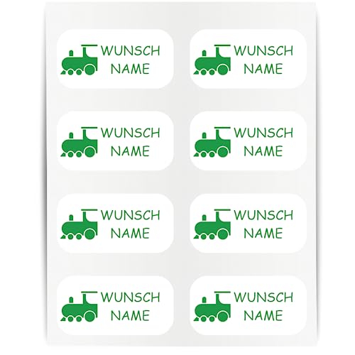 Namensaufkleber - 23x12mm für Wäscheetiketten - 60 Stück - grün - Lok - Kleidung Namen Aufkleber Textilien - Schulkleidung Kleidungsetiketten - individuell personalisiert - kein Bügeln von Indigos