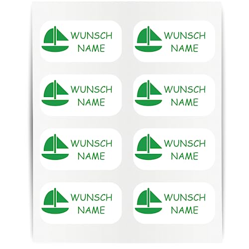 Namensaufkleber - 23x12mm für Wäscheetiketten - 60 Stück - grün - Segelboot - Kleidung Namen Aufkleber Textilien - Schulkleidung Kleidungsetiketten - individuell personalisiert - kein Bügeln von Indigos