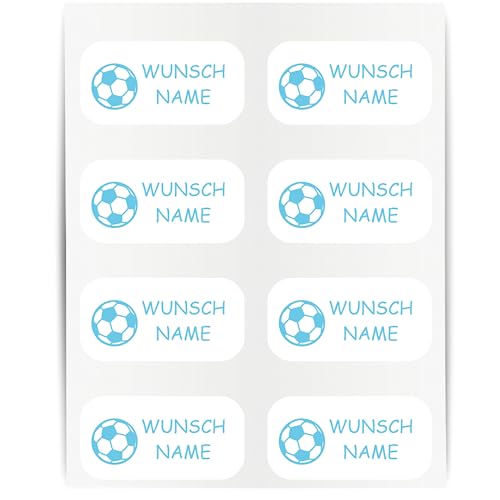 Namensaufkleber - 23x12mm für Wäscheetiketten - 60 Stück - hellblau - Fussball - Kleidung Namen Aufkleber Textilien - Schulkleidung Kleidungsetiketten - individuell personalisiert - kein Bügeln von Indigos