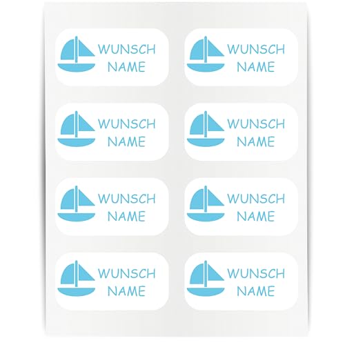 Namensaufkleber - 23x12mm für Wäscheetiketten - 60 Stück - hellblau - Segelboot - Kleidung Namen Aufkleber Textilien - Schulkleidung Kleidungsetiketten - individuell personalisiert - kein Bügeln von Indigos