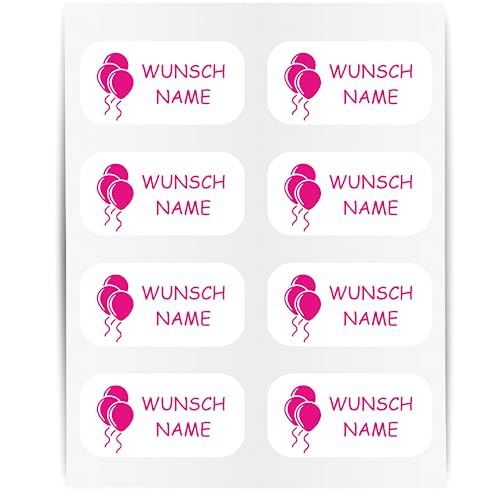 Namensaufkleber - 23x12mm für Wäscheetiketten - 60 Stück - pink - Ballons - Kleidung Namen Aufkleber Textilien - Schulkleidung Kleidungsetiketten - individuell personalisiert - kein Bügeln von Indigos