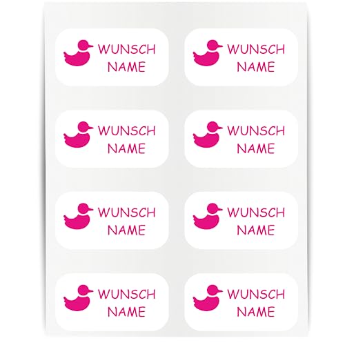 Namensaufkleber - 23x12mm für Wäscheetiketten - 60 Stück - pink - Ente - Kleidung Namen Aufkleber Textilien - Schulkleidung Kleidungsetiketten - individuell personalisiert - kein Bügeln von Indigos