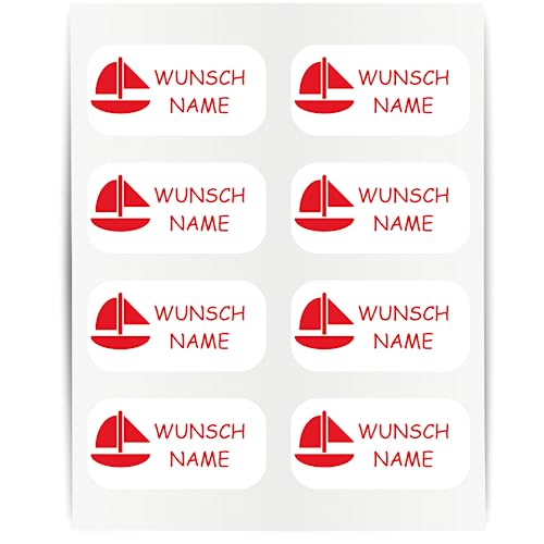 Namensaufkleber - 23x12mm für Wäscheetiketten - 60 Stück - rot - Segelboot - Kleidung Namen Aufkleber Textilien - Schulkleidung Kleidungsetiketten - individuell personalisiert - kein Bügeln von Indigos