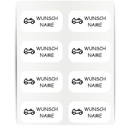 Namensaufkleber - 23x12mm für Wäscheetiketten - 60 Stück - schwarz - Auto - Kleidung Namen Aufkleber Textilien - Schulkleidung Kleidungsetiketten - individuell personalisiert - kein Bügeln von Indigos