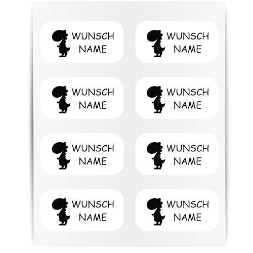 Namensaufkleber - 23x12mm für Wäscheetiketten - 60 Stück - schwarz - Dino - Kleidung Namen Aufkleber Textilien - Schulkleidung Kleidungsetiketten - individuell personalisiert - kein Bügeln von Indigos