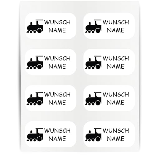 Namensaufkleber - 23x12mm für Wäscheetiketten - 60 Stück - schwarz - Lok - Kleidung Namen Aufkleber Textilien - Schulkleidung Kleidungsetiketten - individuell personalisiert - kein Bügeln von Indigos