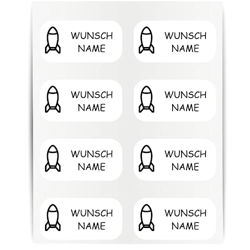 Namensaufkleber - 23x12mm für Wäscheetiketten - 60 Stück - schwarz - Rakete - Kleidung Namen Aufkleber Textilien - Schulkleidung Kleidungsetiketten - individuell personalisiert - kein Bügeln von Indigos