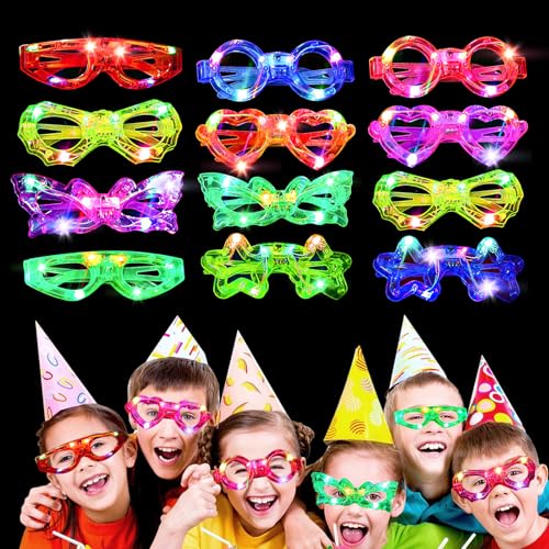 12 Stück LED Leuchtende Brille Leuchtende Coole Brille Led Brillen für Party Neon Party Geburtstag Fasching Brille für Kinder Partybrille Geburtstag Leuchtendes Spielzeug Geschenke Zufällige Farbe von Indrnif