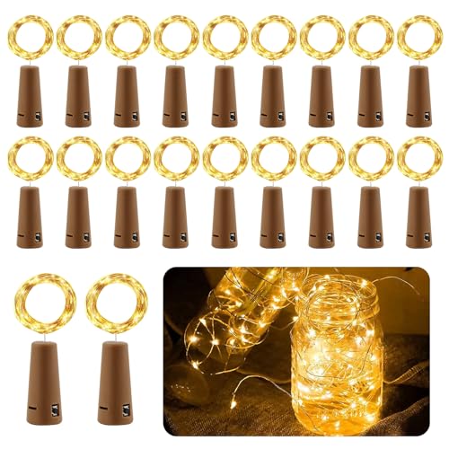 20 Stück Warmweiß Lichterketten für Flaschen,Flaschenlichterkette Korken,2M 20LED Warmweiß Glas Licht Lichterkette,LED Flaschenlicht Batterie Flaschenkorken für Partys,Hochzeit,Weihnachten Deko von Indrnif