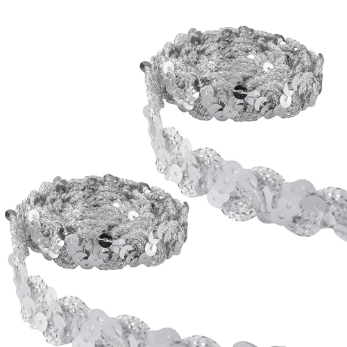 24Meter Pailletten Bänder, BauchtanzgüRtel Paillettenband 18mm Paillette Trim Paillettenband Glitzer Borte Aus Dekoband für DIY Nähen Kostüme Handwerk Deko,Silber von Indrnif