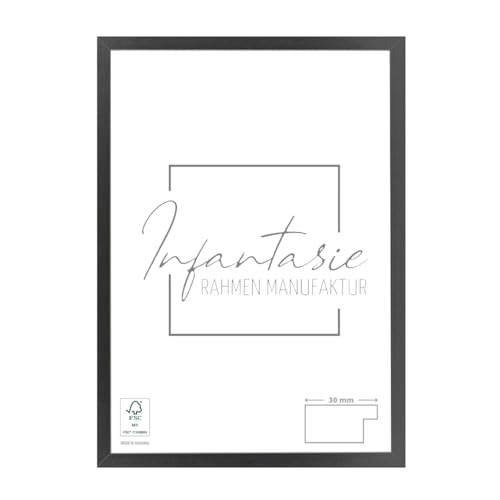 Infantasie 'N°2' Bilderrahmen 100x130 handgefertigt nach Maß | Schwarz Matt | MDF Holz-Design Collage Rahmen inkl. Kunstglas und Metall Aufhänger (Querformat & Hochformat) von Infantasie