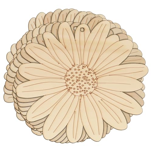 10 x Dasiy-Kopf aus Holz, 3 mm Schicht, Blumen, Pflanzen und Bäume (12 x 14,4 cm, Loch oben mittig) von Infinite Crafts Design Resources