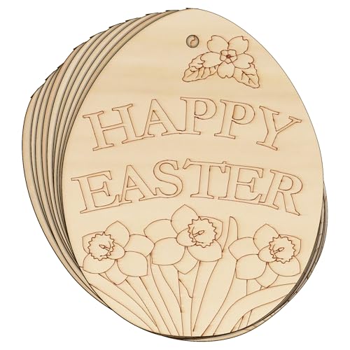 10 x Holz-Osterei mit "Happy Easter"-Text, Bastelform, 3 mm Ply(8 x 6,4 cm, Loch oben mittig) von Infinite Crafts Design Resources