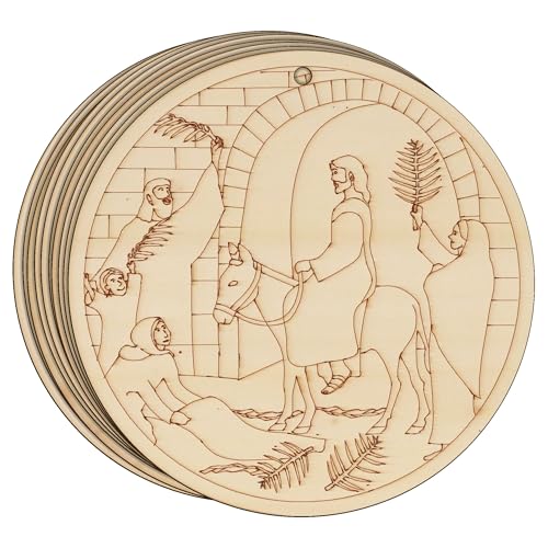 10 x Holz-Scheibe "Jesus tritt Jerusalem" ein, Bastelform, 3 mm, christliches Ostern (18 x 18 cm, Loch oben mittig) von Infinite Crafts Design Resources