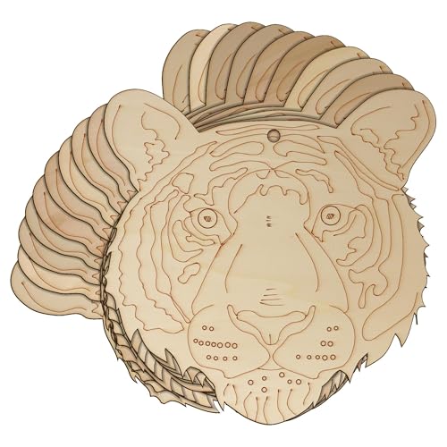 10 x Holz-Tigerkopf, 3 mm, Safari-Tiere (10 x 10 cm, Loch oben mittig) von Infinite Crafts Design Resources