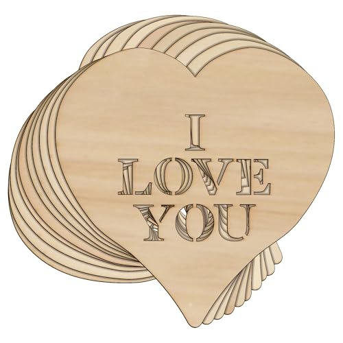 10 x Holzherz "I Love You", viktorianischer Text, Bastelform, 3 mm (20 x 20 cm, ohne Loch) von Infinite Crafts Design Resources