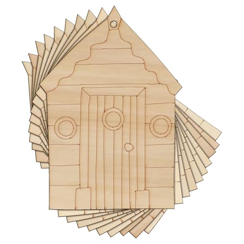 10 x Holzstrandhütte, runde Fenster, Bastelform, 3 mm Schicht, Urlaub am Meer (8 x 5,6 cm, Loch oben mittig) von Infinite Crafts Design Resources