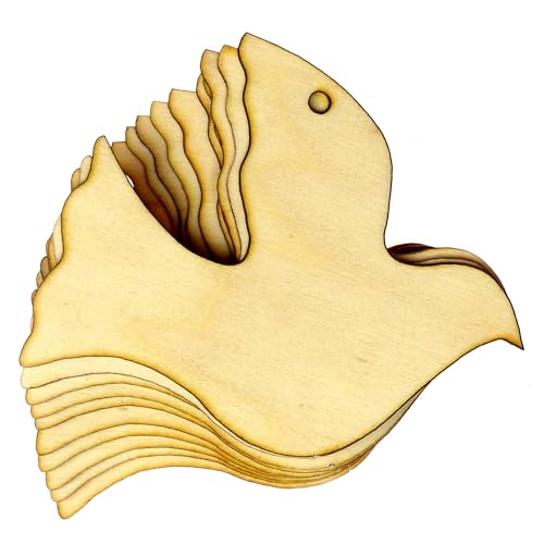 10 x einfache Taube aus Holz, 3 mm, Sperrholz, Frieden und Liebe, Vogel (6 x 7,5 cm, Loch oben mittig) von Infinite Crafts Design Resources