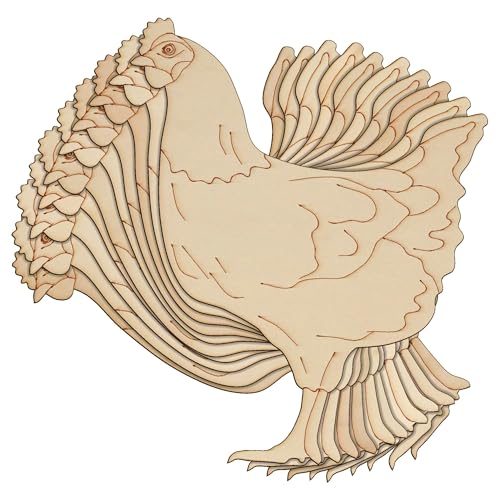 10 x hölzerne Huhn, französische Henne, stehend, genaue Bastelform, 3 mm Schichten, Bauernhoftiere (8 x 6,4 cm, ohne Loch) von Infinite Crafts Design Resources