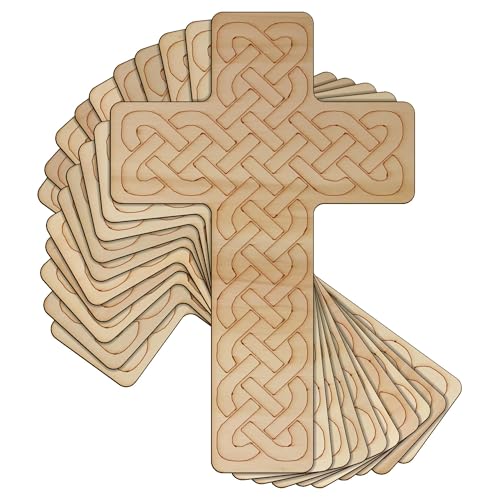 10 x keltisches quadratisches Holzkreuz, 3 mm lagig, religiöse Form (10 x 6,6 cm, ohne Loch) von Infinite Crafts Design Resources