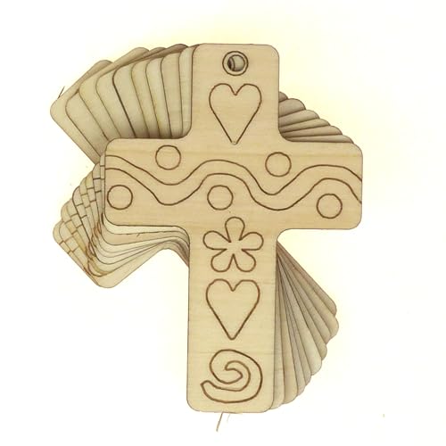 Christliches Holzkreuz mit ausgefallenem Muster, 3 mm Sperrholz (10 x 7 cm, Loch oben mittig), 10 Stück von Infinite Crafts Design Resources