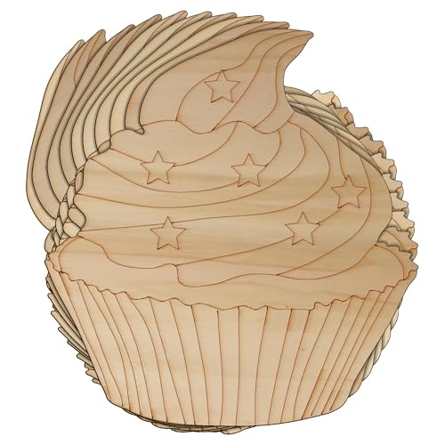 Cupcake-C aus Holz, mit Sternen, 3 mm, Sperrholz, zum Kochen, Pudding (8 x 7,5 cm, ohne Loch), 10 Stück von Infinite Crafts Design Resources