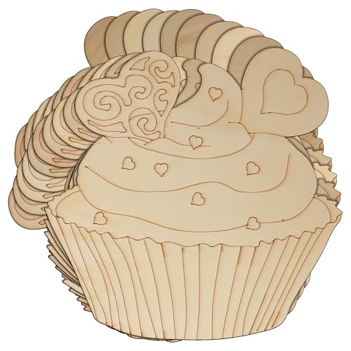 Cupcake-Herzen, Holz, 3 mm, Sperrholz, 15 x 15,3 cm, ohne Loch, 10 Stück von Infinite Crafts Design Resources