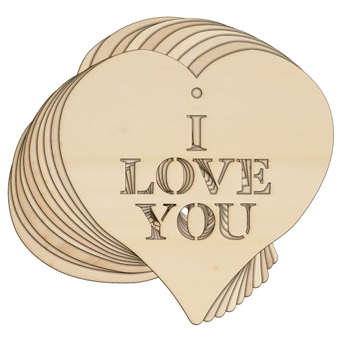 Holzherz "I Love You", viktorianischer Text, Bastelform, 3 mm (18 x 18 cm, Loch oben mittig), 10 Stück von Infinite Crafts Design Resources