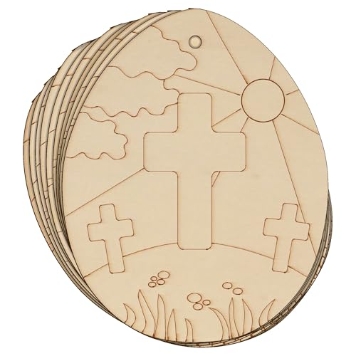 Ostereier aus Holz, Kreuzigungsdesign, Bastelform, 3 mm, 3 mm, drei Kreuze (15 x 12 cm, Loch oben mittig), 10 Stück von Infinite Crafts Design Resources