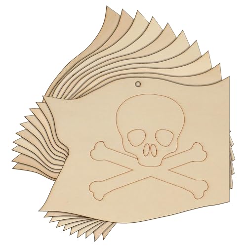 Piratenflagge, Holz, 3 mm, Sperrholz, Totenkopf, Kostüm (15 x 19,5 cm, Loch oben mittig), 10 Stück von Infinite Crafts Design Resources